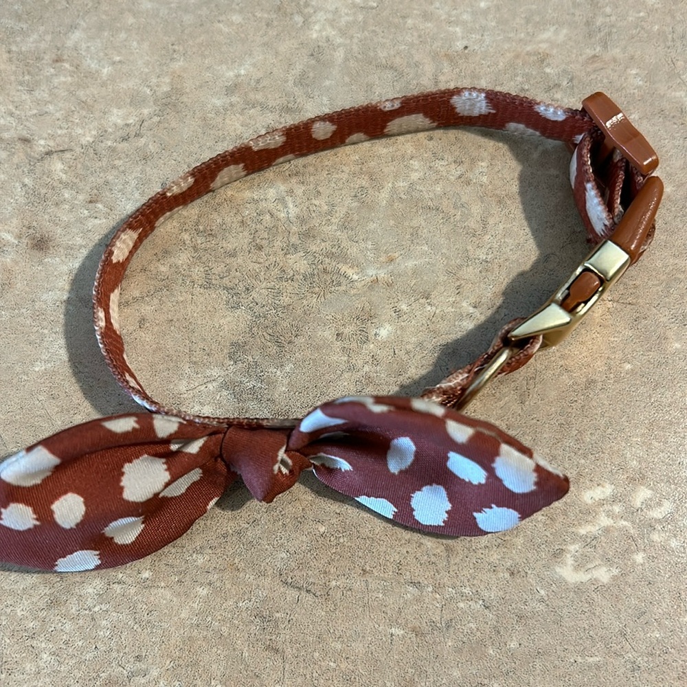 Small Dog Collar with Bow Brown & Tan Polka Dots